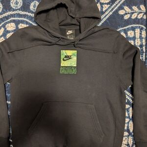 Nike Black Hoodie with Green Box Logo Front Green Swoosh Camo on Back